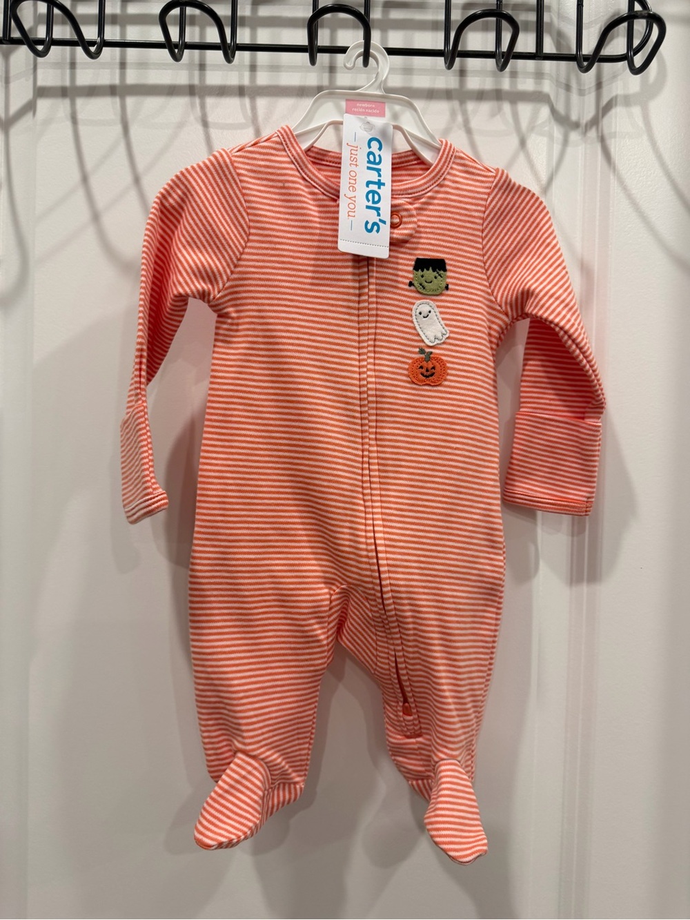 Carter's Orange Striped Halloween Footed One-Piece